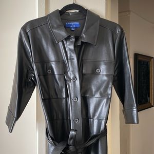 Cara Santana Black Faux Leather Short Sleeve Jumpsuit